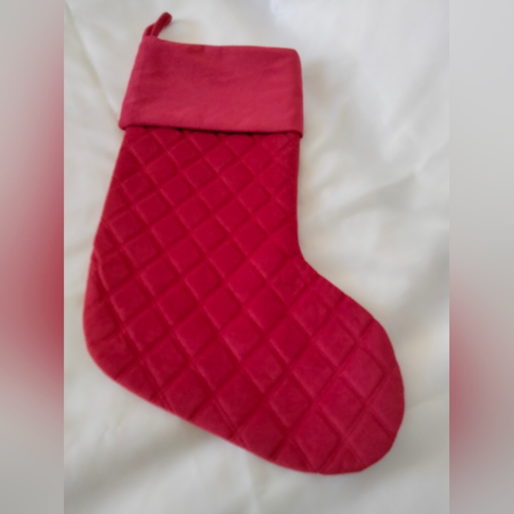 Christmas  Holiday Quilted Red Hanging Stocking